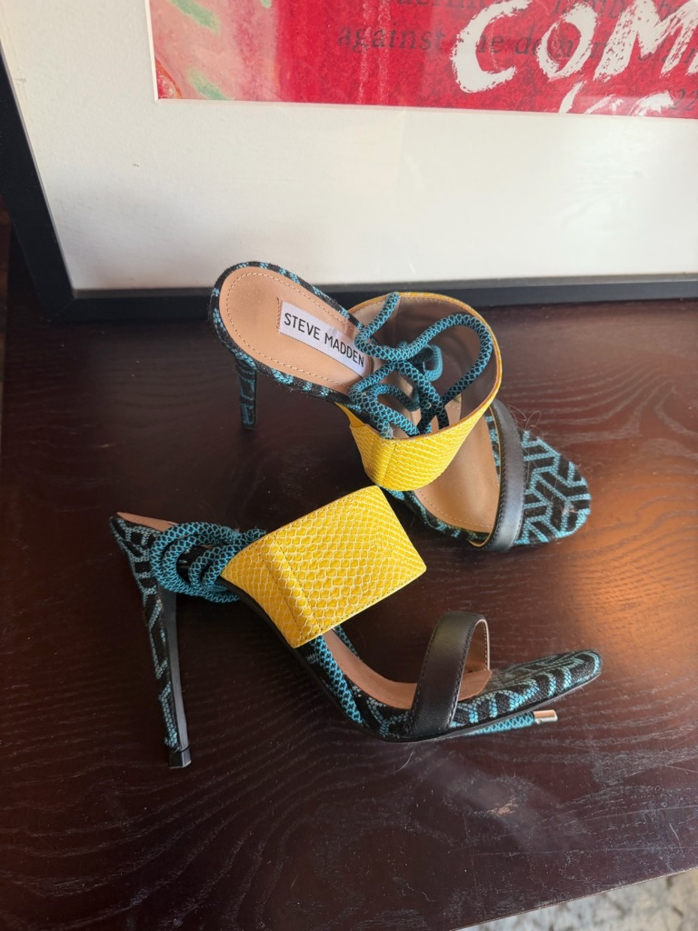 Steve Madden Yellow & Teal Patterned Strappy Heels